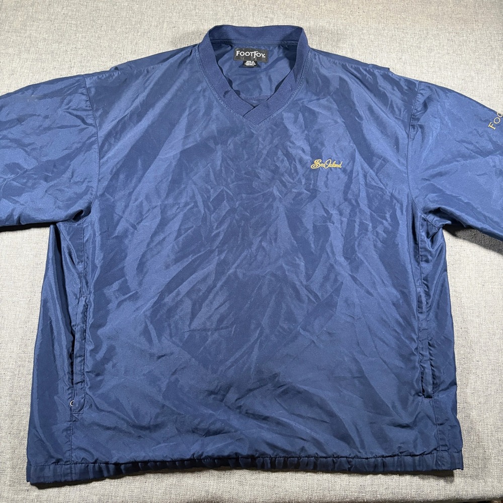 Footjoy Windbreaker Pullover Mens Large Navy Blue Sea Island V-Neck Short Sleeve